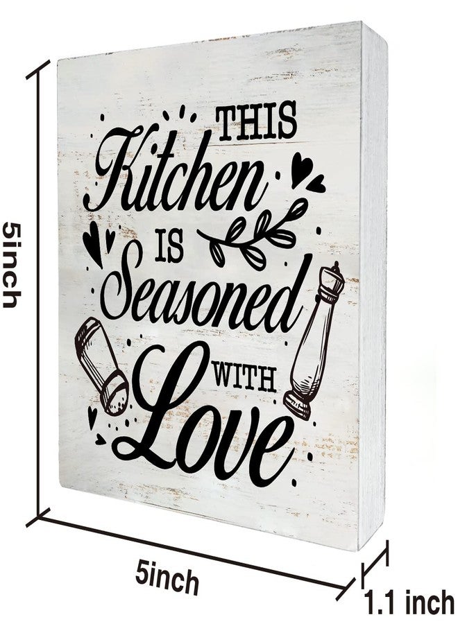 MAVOTEN Rustic This Kitchen is Seasoned with Love Wood Box Sign Funny Kitchen Wooden Box Sign Farmhouse Home Desk Shelf Decor (5 X 5 Inch) - Image 2